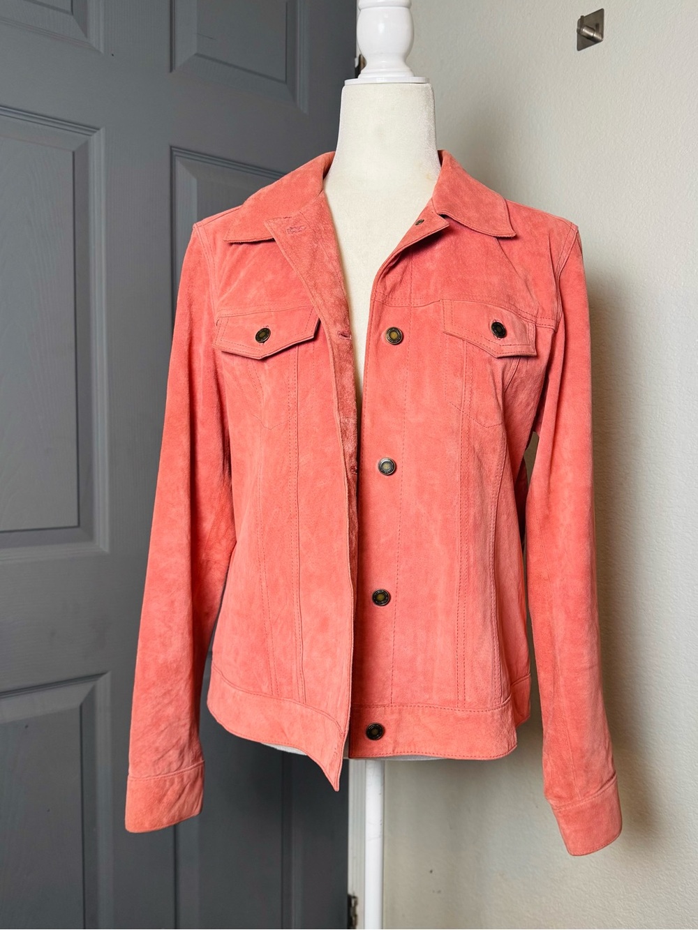 Coral Genuine Suede Leather Jacket L
